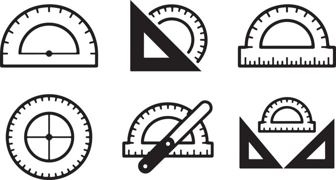 Set of six black and white drafting and measuring tools icon Vector