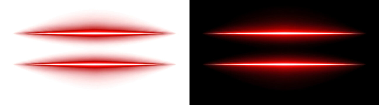 Red horizontal light streak with glowing lens flare on dark background ideal for design in PNG, Transparent and Black Background Versions