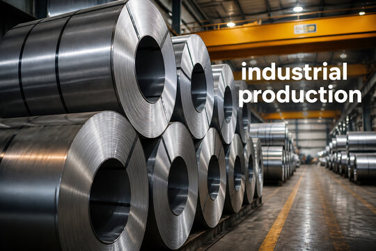 Stacks of large metal coils in an industrial production facility.