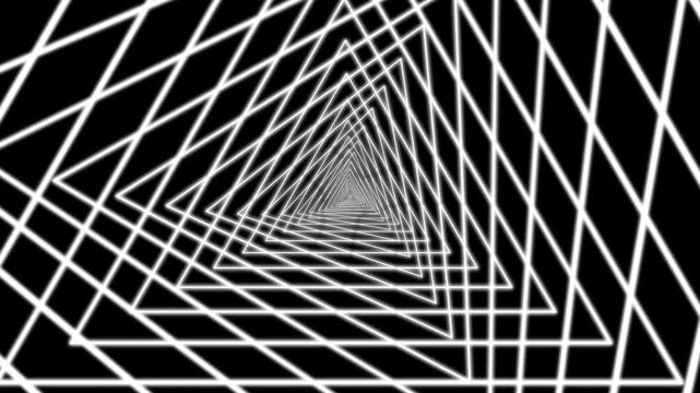White neon triangle tunnel infinite geometric perspective futuristic motion background