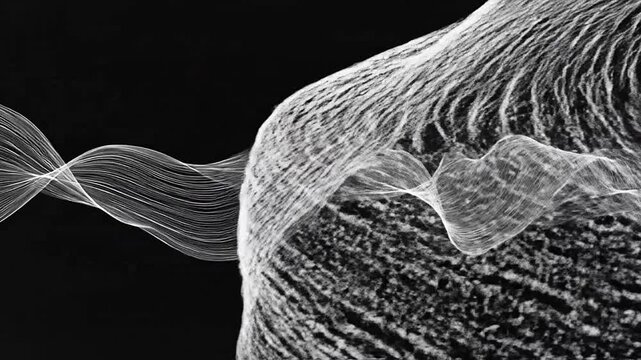 Abstract white flowing lines on a solid black background surface