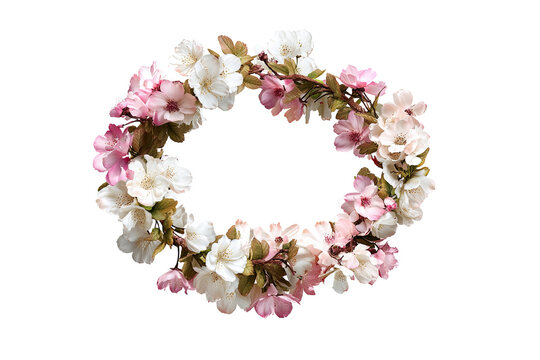 Pastel flower wreath isolated on transparent background, delicate watercolor floral PNG with soft pink, blue and yellow blossoms
