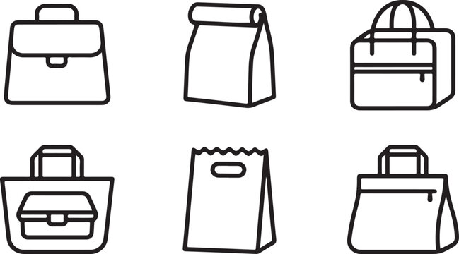 Six different style bags and paper lunch bags icon set Vector