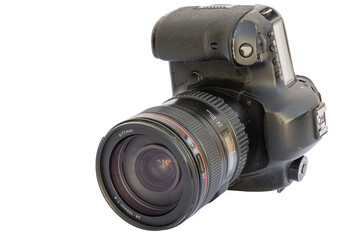 Fototapeta premium Professional DSLR Camera with Zoom Lens on White Background