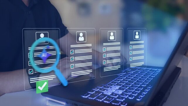  AI recruitment system for smart hiring, human resources management technology and automation in business
