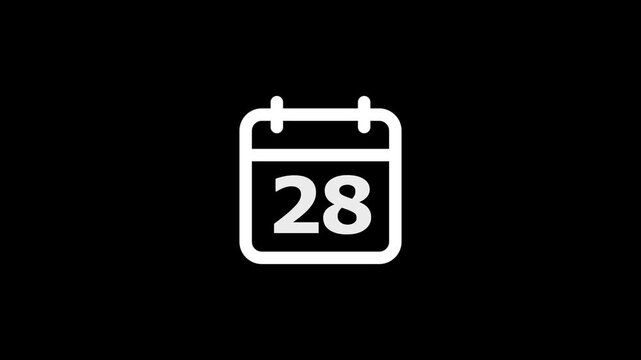 White calendar showing the number twenty eight on a solid black background for scheduling and time management concepts and digital planning