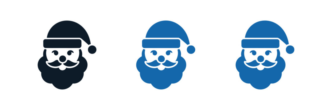 Santa Claus head icon in blue style featuring beard and hat for Christmas holiday celebration and vector design illustration