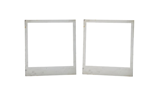 Two old empty square vintage photo frames isolated on transparent background