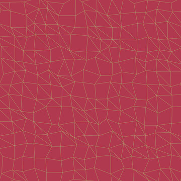 Abstract geometric wireframe pattern with thin gold lines on a deep crimson red background surface