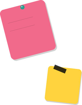 Pink and yellow square sticky notes isolated on a white background for office and school organization