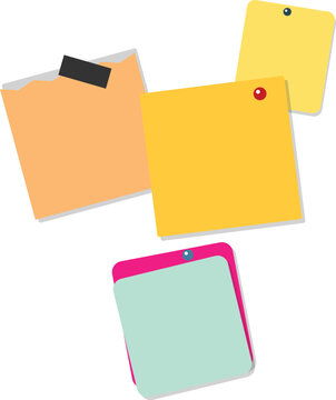 A collection of colorful blank sticky notes and paper memos isolated on a white background for office use