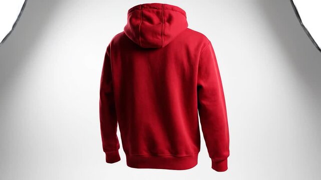 A vibrant red hooded sweatshirt on a white background