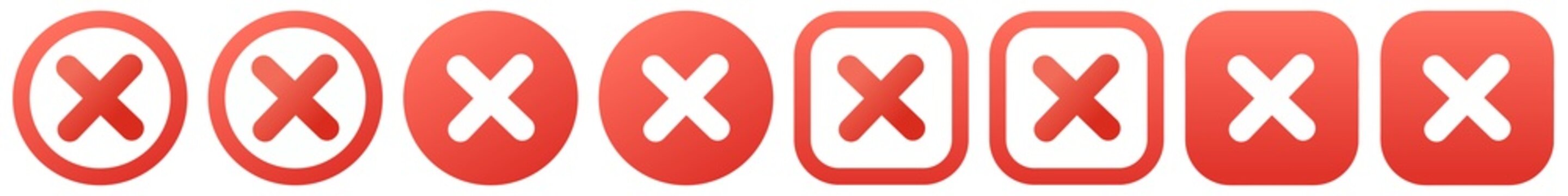 Red x mark cross symbol icon clipart with cancel error wrong sign in circle and rounded box on transparent background