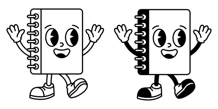 Vintage Rubber Hose Cartoon School Notebook Mascot Character.