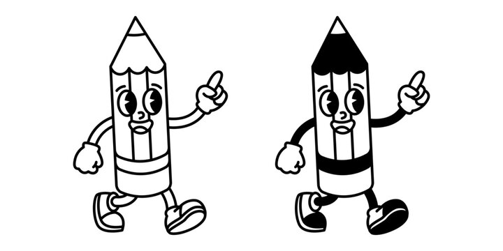 Vintage Rubber Hose School Mascot Cartoon Pencil Characters.