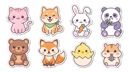 Obraz premium Cute Kawaii Animal Sticker Collection