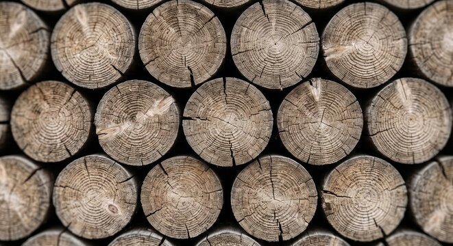 Natural Sawn Log Ends Pattern Showing Detailed Wood Grain Texture for Rustic Interior Design Backgrounds and Organic Architectural Surface