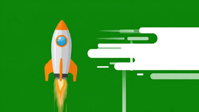 Fast skincare launch motion graphic showing rocket ship blast off for beauty branding concept. Dynamic startup growth animation design for modern cosmetic digital marketing.