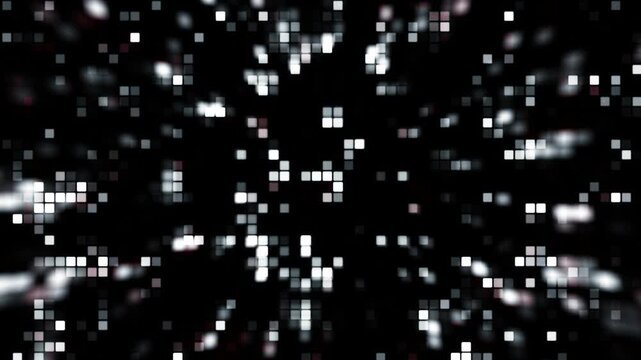 Abstract background featuring floating glowing square pixels an motion showing