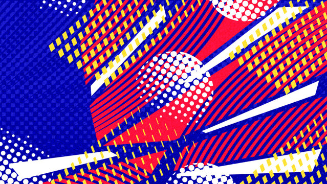 Dynamic and Energetic Sport Background with Bold Colored Geometric Shapes, Halftone Patterns and Stripes