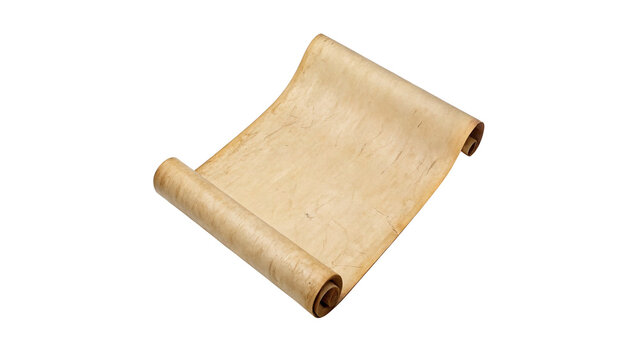Single blank old parchment paper scroll roll isolated on transparent background