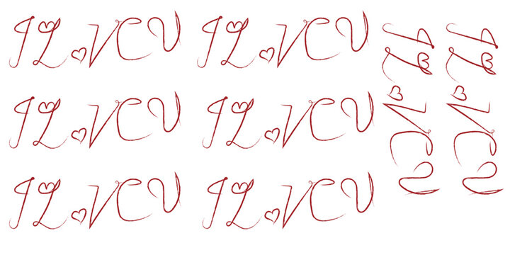 A repeating sequence of the phrase I love you written in stylish red cursive handwriting