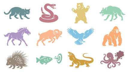 Obraz premium Colorful animal icons on white.