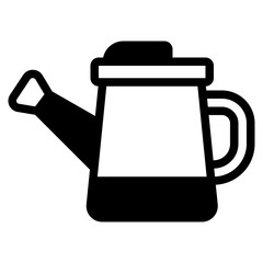 A flat-style vector illustration of a yellow watering can with a brown lid and handle, featuring simple shapes and bright colors, suitable for gardening, outdoor, and nature themes. © Roat