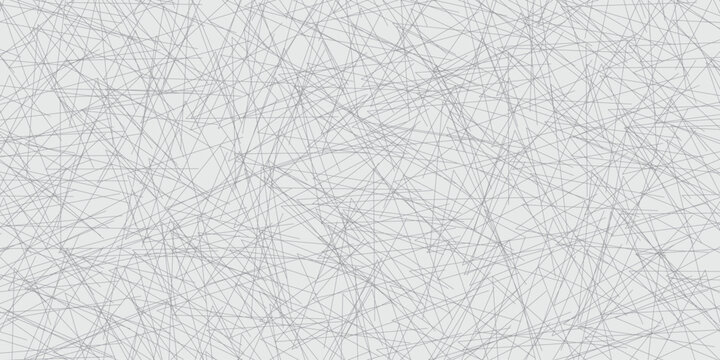 Abstract gray intersecting line mesh pattern background with chaotic thin linear scratch texture. Vector illustration of minimalist subtle geometry web network, modern grey monochrome wallpaper.