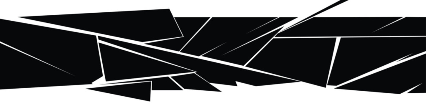 Black geometric shattered racing livery vinyl decal graphic with sharp angular shards. Vector illustration of abstract sports car side wrap sticker, aggressive auto speed tuning stripe template.