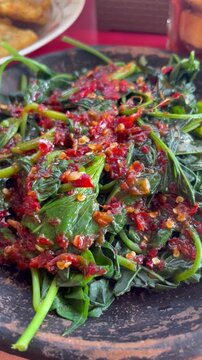 Traditional Indonesian Plecing Kangkung Spicy Spinach Dish