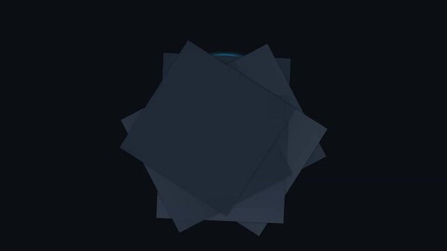 Abstract geometric rotation of layered dark blue square shapes