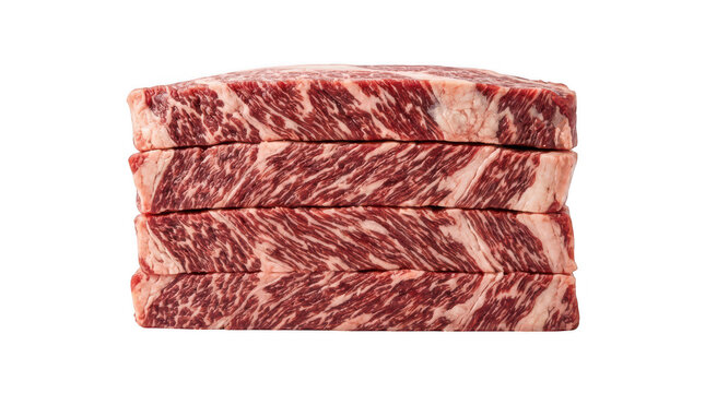 Stack of fresh raw beef steak meat slices isolated on transparent background