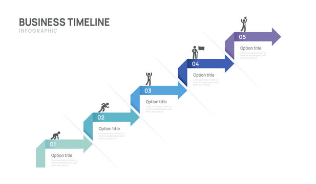 Business Infographic Timeline Template with 5 Step process, label and circle arrow design for business and presentation.