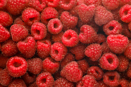 Ripe raspberries background. Top view