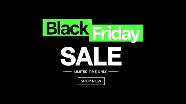 Green Screen Sleek Black Friday SALE SHOP NOW text box animates onto the screen. 4k chroma key blue