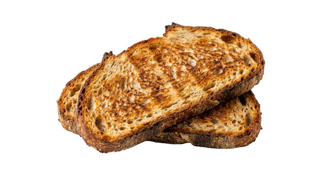 Two slices of toasted whole grain bread isolated on transparent background