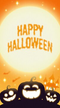 cute halloween night background with pumpkins, moon, bats and spider animation