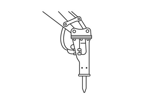 Construction tool mechanical jackhammer demolition heavy equipment line art