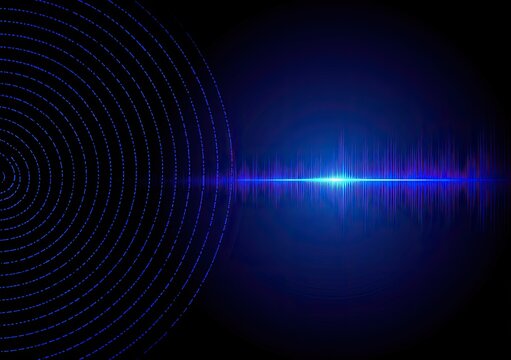 Abstract digital sound wave visualization with concentric blue circles