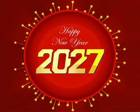 Happy New Year 2027 Red and Gold Festive Celebration Background