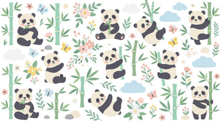 Seamless panda and bamboo pattern on white background © Maria