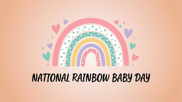 National rainbow baby day design with colorful hearts and cute pastel arch celebration awareness colorful