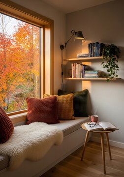 Autumn Glow by the Window: A Cozy Reading Nook