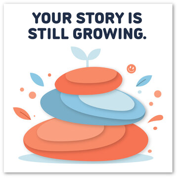 Motivational growth concept featuring stacked stones and sprout symbolizing personal development