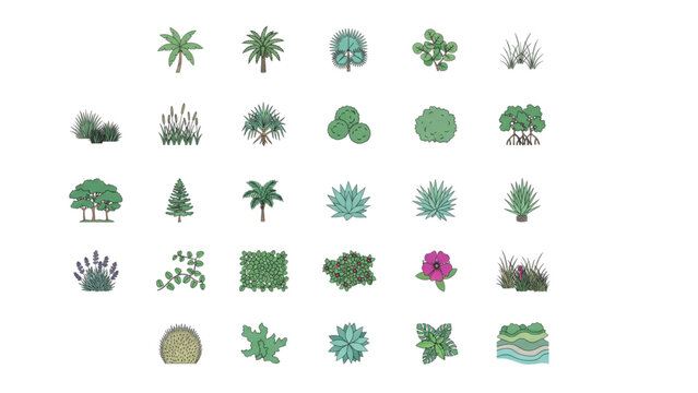 Coastal and Seaside Landscape Plant Top View Architectural CAD Symbol Collection
