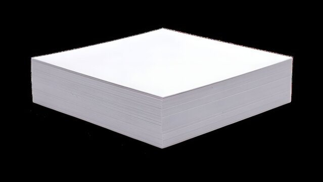 Thick stack of clean blank white paper sheets isolated on black with stationery document thickness printing material isolated background minimalist professional business education paperwork