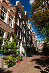 Fototapeta premium Picturesque residential street with traditional Dutch houses in Amsterdam