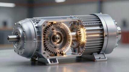 Fototapeta premium Detailed cutaway rendering showing internal motor and transmission system with glowing interaction points highlighting engineering.