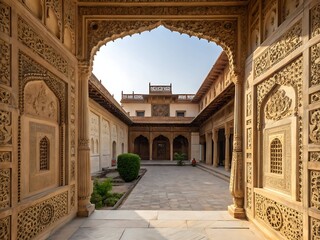 Fototapeta premium Uttar Pradesh traditional courtyard residence with carved gateway